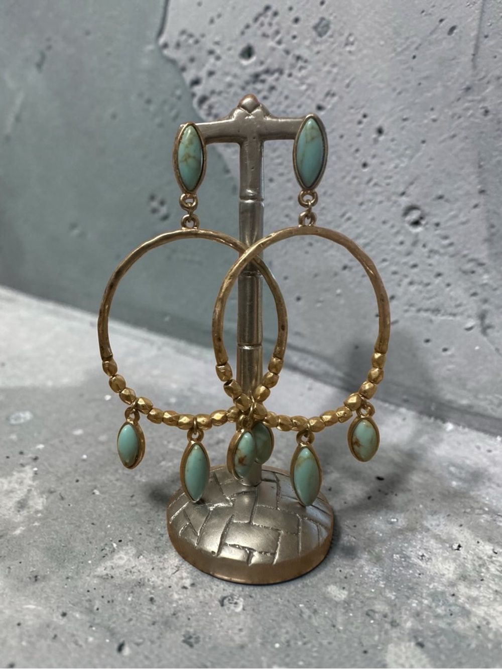 Turquoise Drop Hoop Earrings